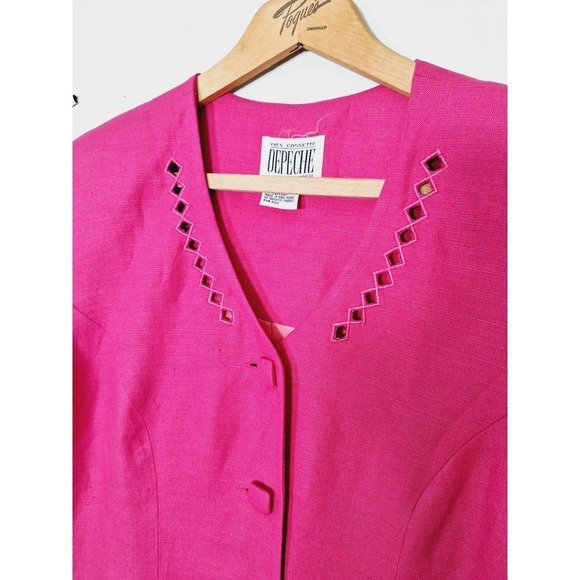 Vintage 80s/90s Hot Pink Button Front Power Dress Medium 10 - Picture 2 of 11